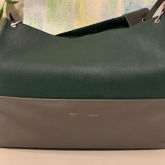 Celine $2500 all soft bag in forest green, black and grey - Picture 7 of 14